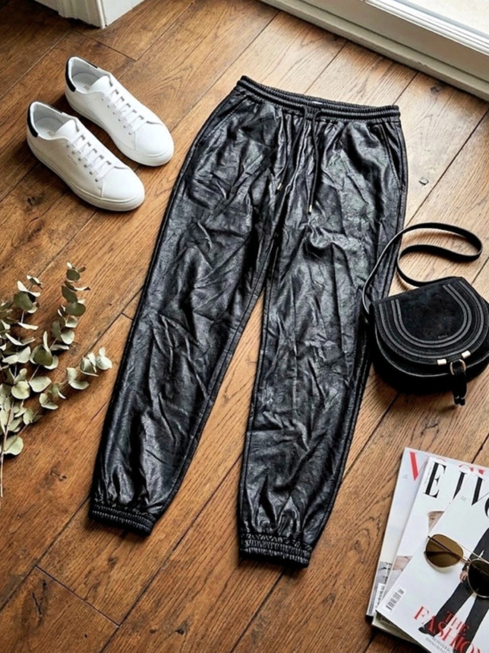 Faux Leather Black Jogger Pants